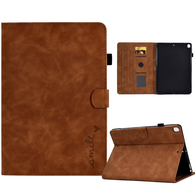 For iPad 10.2 / Air 10.5 2019 Embossed Smile Flip Tablet Leather Smart Case(Brown) - iPad Air (2019) Cases by buy2fix | Online Shopping UK | buy2fix
