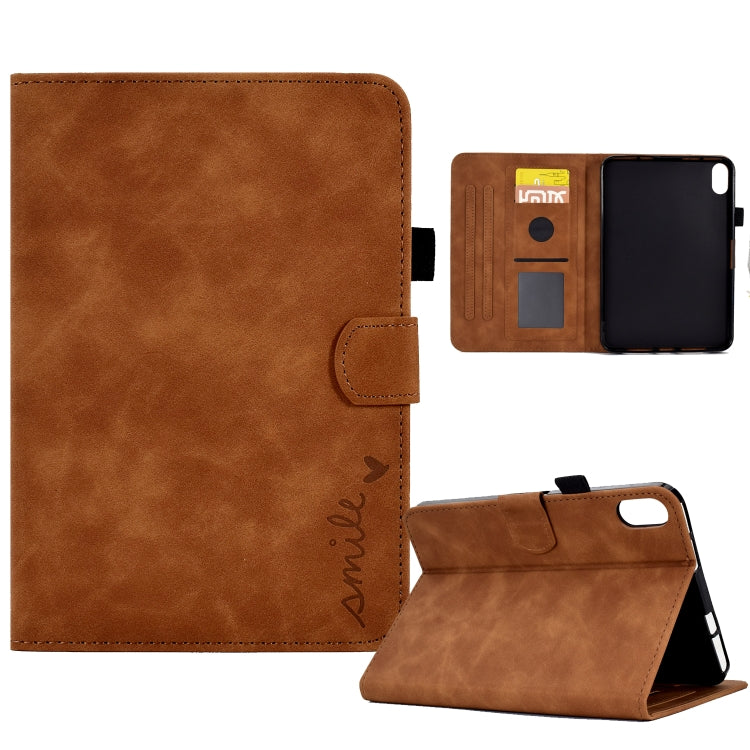 For iPad mini 2024 / mini 6 Embossed Smile Flip Tablet Leather Smart Case(Brown) - iPad mini 6 Cases by buy2fix | Online Shopping UK | buy2fix