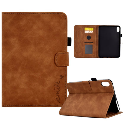 For iPad mini 2024 / mini 6 Embossed Smile Flip Tablet Leather Smart Case(Brown) - iPad mini 6 Cases by buy2fix | Online Shopping UK | buy2fix