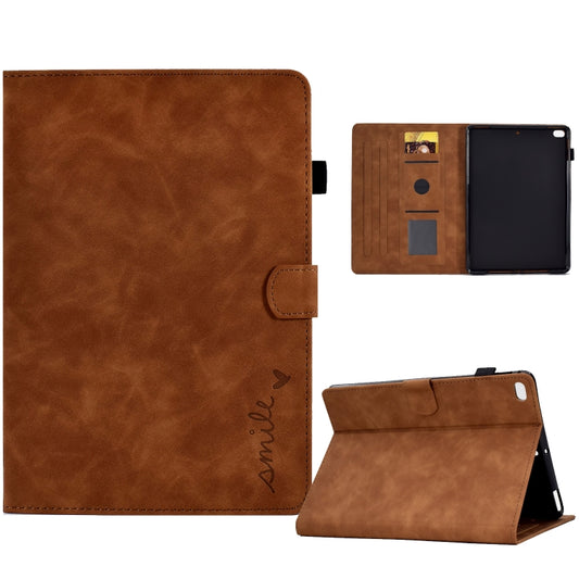 For iPad 9.7 2018&2017 / Air 2 / Air Embossed Smile Flip Tablet Leather Smart Case(Brown) - iPad 9.7 (2018) & (2017) Cases by buy2fix | Online Shopping UK | buy2fix