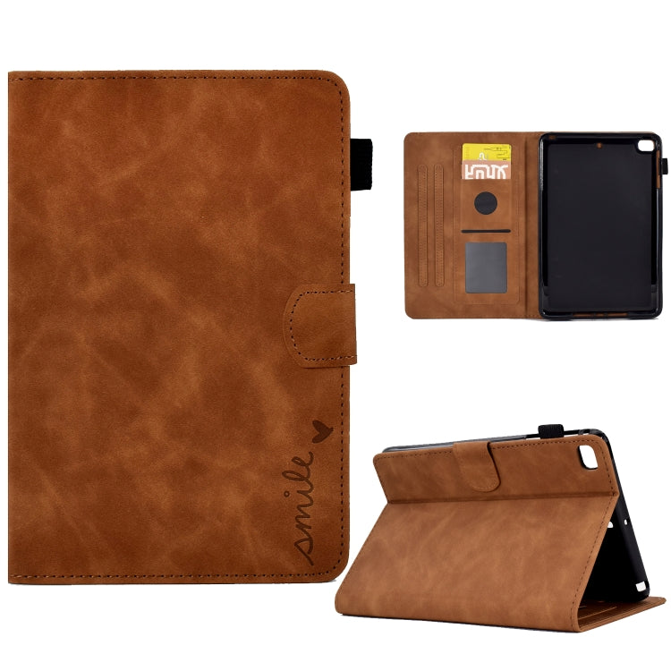 For iPad mini 5/4/3/2/1 Embossed Smile Flip Tablet Leather Smart Case(Brown) by buy2fix