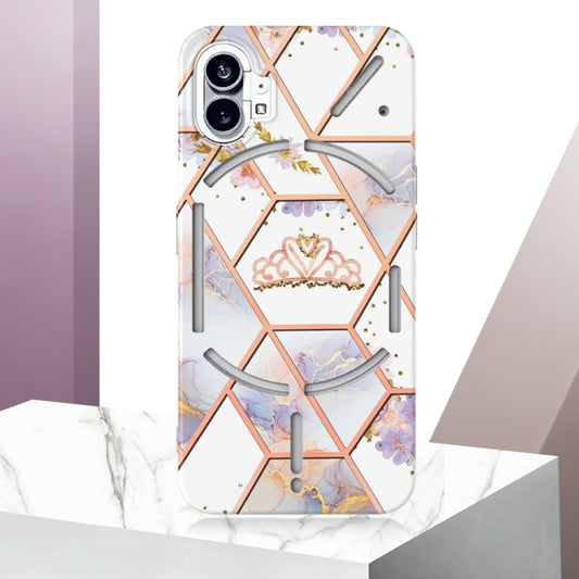 For Nothing Phone 1 Electroplating Marble Flower Pattern TPU Phone Case(Crown) - Nothing Cases by buy2fix | Online Shopping UK | buy2fix