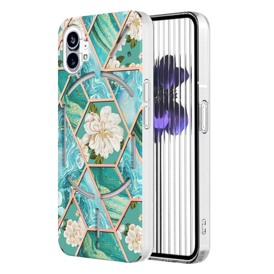 For Nothing Phone 1 Electroplating Marble Flower Pattern TPU Phone Case(Blue Flower) - Nothing Cases by buy2fix | Online Shopping UK | buy2fix