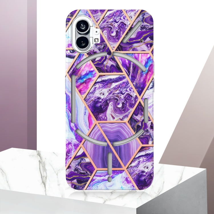For Nothing Phone 1 Electroplating IMD Splicing Marble TPU Phone Case(Dark Purple) by buy2fix
