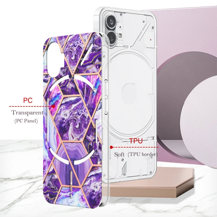 For Nothing Phone 1 Electroplating IMD Splicing Marble TPU Phone Case(Dark Purple) by buy2fix