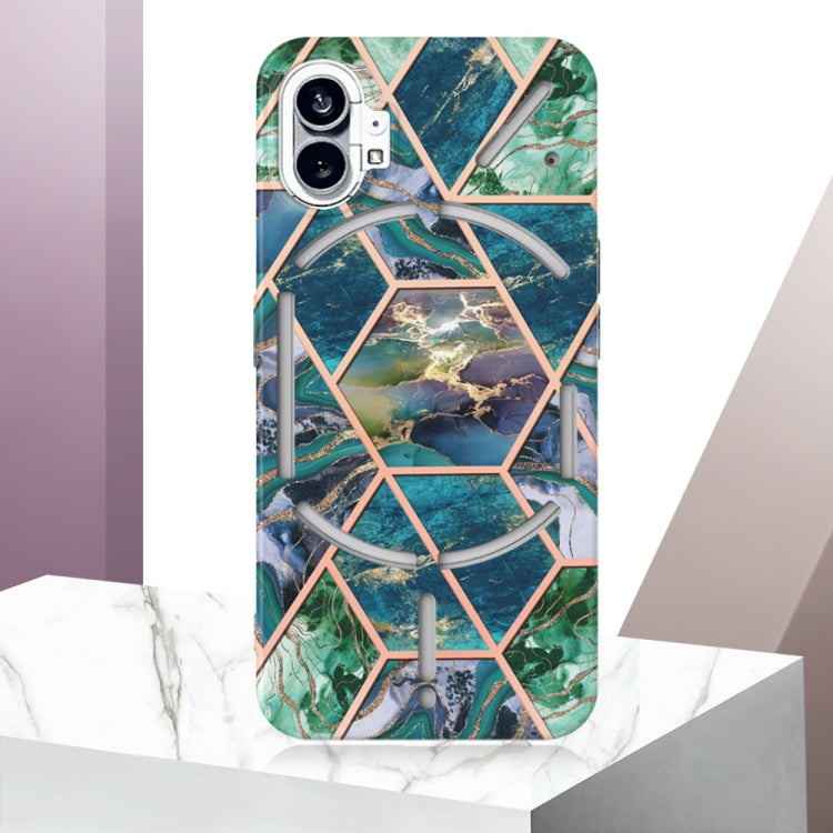 For Nothing Phone 1 Electroplating IMD Splicing Marble TPU Phone Case(Blue Green) by buy2fix