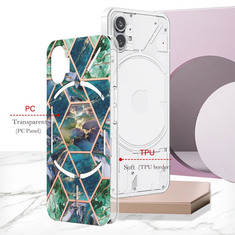 For Nothing Phone 1 Electroplating IMD Splicing Marble TPU Phone Case(Blue Green) by buy2fix