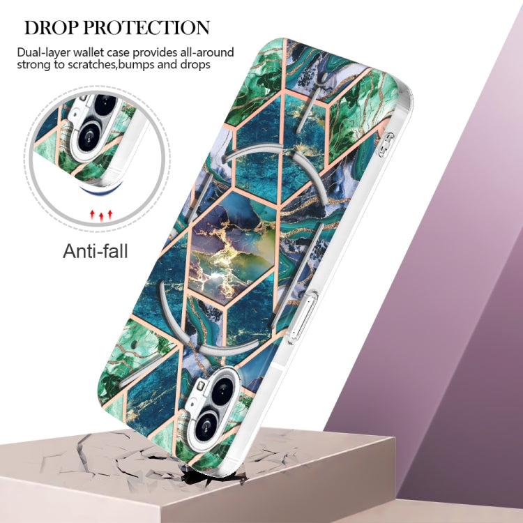 For Nothing Phone 1 Electroplating IMD Splicing Marble TPU Phone Case(Blue Green) by buy2fix