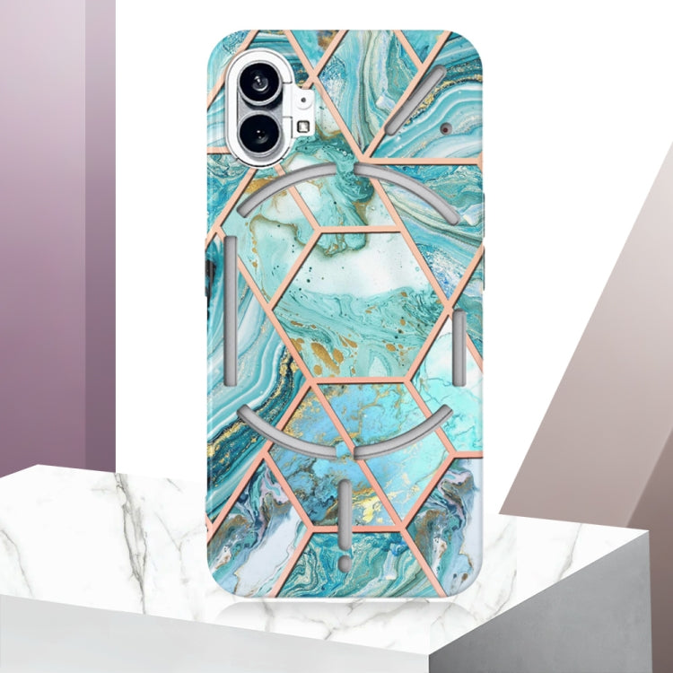 For Nothing Phone 1 Electroplating IMD Splicing Marble TPU Phone Case(Blue) by buy2fix