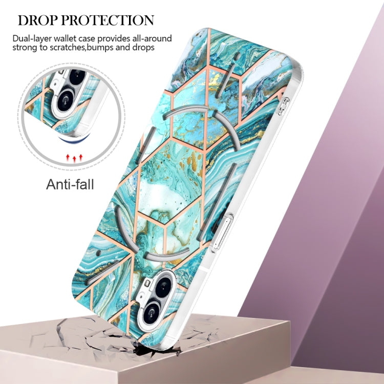 For Nothing Phone 1 Electroplating IMD Splicing Marble TPU Phone Case(Blue) by buy2fix