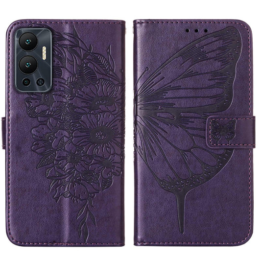 For Infinix Hot 12 X6817 Embossed Butterfly Flip Leather Phone Case(Dark Purple) - Infinix Cases by buy2fix | Online Shopping UK | buy2fix