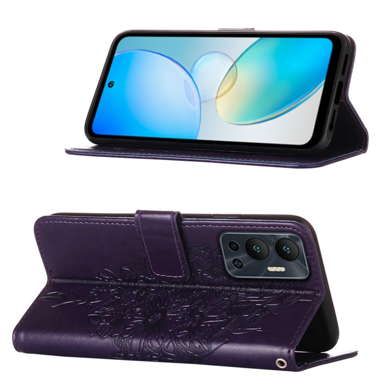 For Infinix Hot 12 X6817 Embossed Butterfly Flip Leather Phone Case(Dark Purple) - Infinix Cases by buy2fix | Online Shopping UK | buy2fix