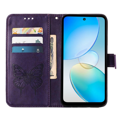 For Infinix Hot 12 X6817 Embossed Butterfly Flip Leather Phone Case(Dark Purple) - Infinix Cases by buy2fix | Online Shopping UK | buy2fix