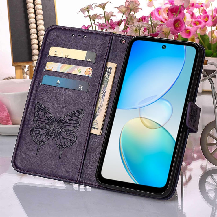 For Infinix Hot 12 X6817 Embossed Butterfly Flip Leather Phone Case(Dark Purple) - Infinix Cases by buy2fix | Online Shopping UK | buy2fix