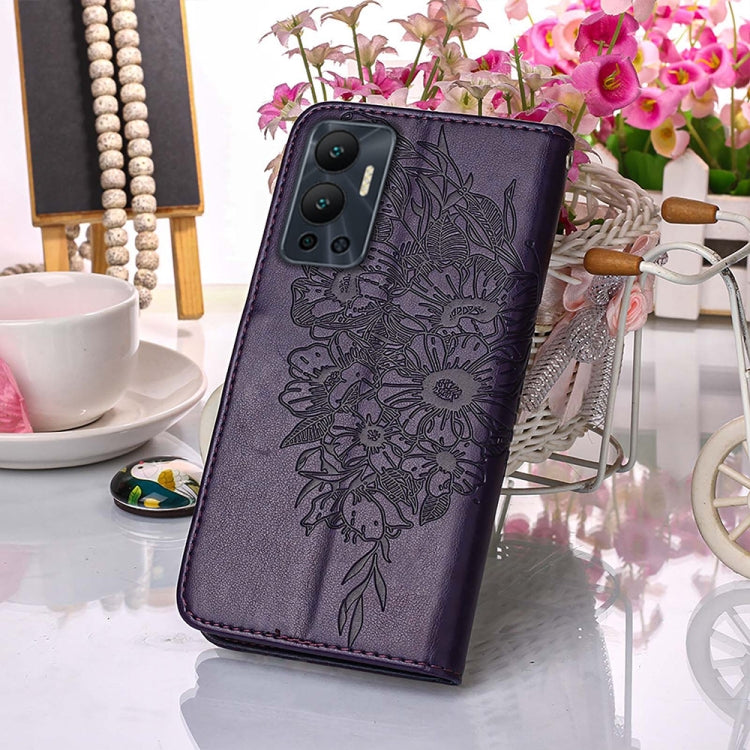 For Infinix Hot 12 X6817 Embossed Butterfly Flip Leather Phone Case(Dark Purple) - Infinix Cases by buy2fix | Online Shopping UK | buy2fix