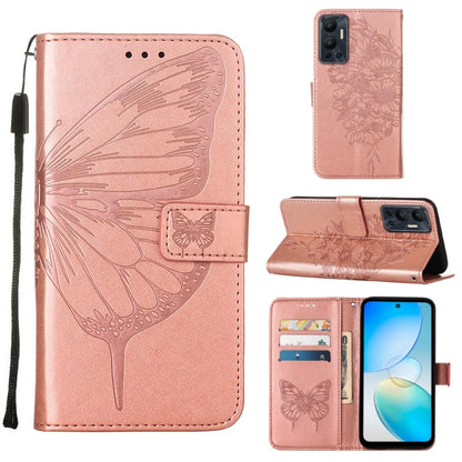For Infinix Hot 12 X6817 Embossed Butterfly Flip Leather Phone Case(Rose Gold) - Infinix Cases by buy2fix | Online Shopping UK | buy2fix