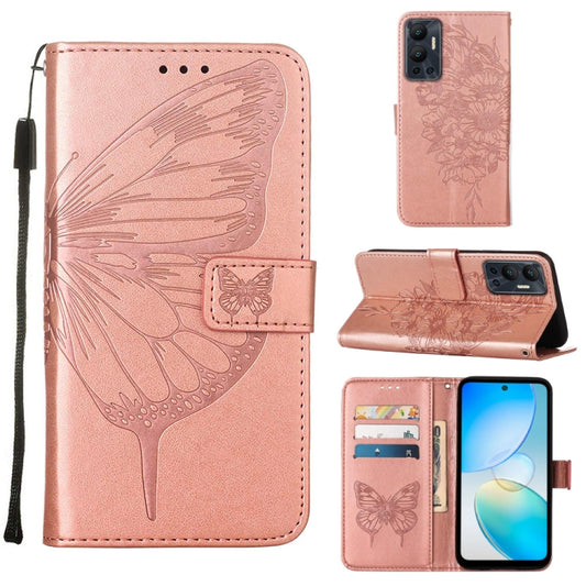 For Infinix Hot 12 X6817 Embossed Butterfly Flip Leather Phone Case(Rose Gold) - Infinix Cases by buy2fix | Online Shopping UK | buy2fix