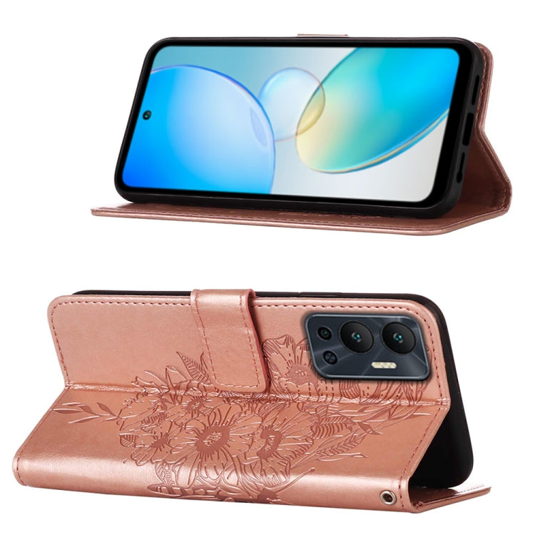 For Infinix Hot 12 X6817 Embossed Butterfly Flip Leather Phone Case(Rose Gold) - Infinix Cases by buy2fix | Online Shopping UK | buy2fix