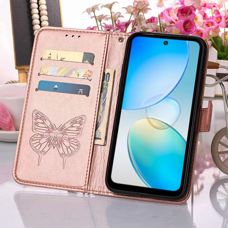For Infinix Hot 12 X6817 Embossed Butterfly Flip Leather Phone Case(Rose Gold) - Infinix Cases by buy2fix | Online Shopping UK | buy2fix