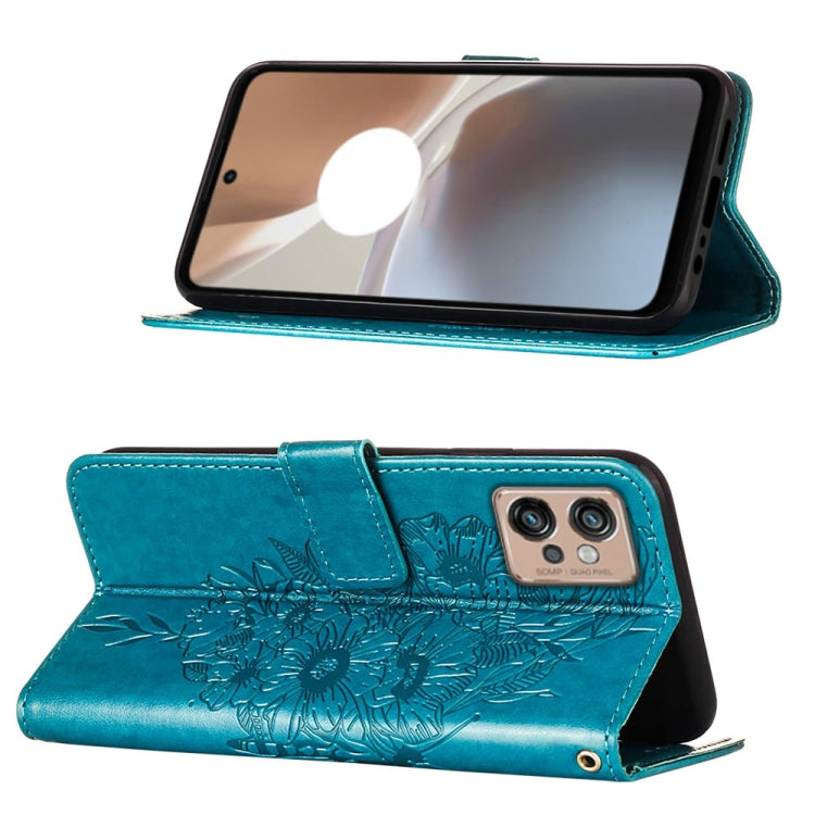For Motorola Moto G32 Embossed Butterfly Flip Leather Phone Case(Blue) - Motorola Cases by buy2fix | Online Shopping UK | buy2fix