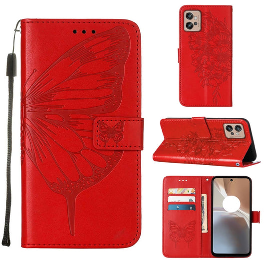 For Motorola Moto G32 Embossed Butterfly Flip Leather Phone Case(Red) - Motorola Cases by buy2fix | Online Shopping UK | buy2fix