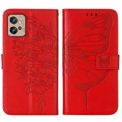 For Motorola Moto G32 Embossed Butterfly Flip Leather Phone Case(Red) - Motorola Cases by buy2fix | Online Shopping UK | buy2fix
