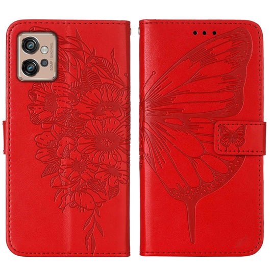 For Motorola Moto G32 Embossed Butterfly Flip Leather Phone Case(Red) - Motorola Cases by buy2fix | Online Shopping UK | buy2fix