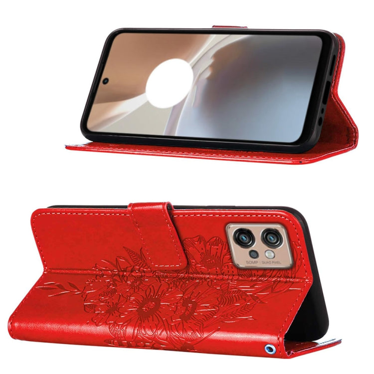 For Motorola Moto G32 Embossed Butterfly Flip Leather Phone Case(Red) - Motorola Cases by buy2fix | Online Shopping UK | buy2fix