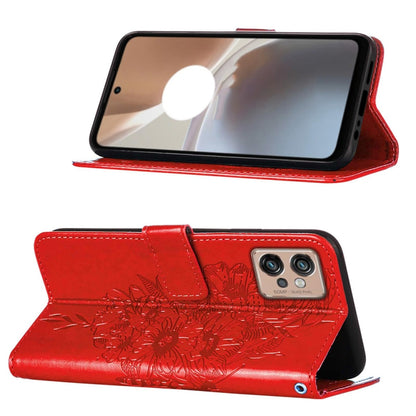 For Motorola Moto G32 Embossed Butterfly Flip Leather Phone Case(Red) - Motorola Cases by buy2fix | Online Shopping UK | buy2fix