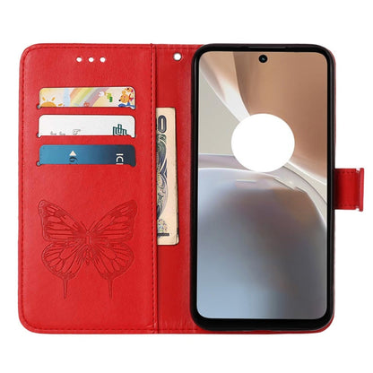 For Motorola Moto G32 Embossed Butterfly Flip Leather Phone Case(Red) - Motorola Cases by buy2fix | Online Shopping UK | buy2fix