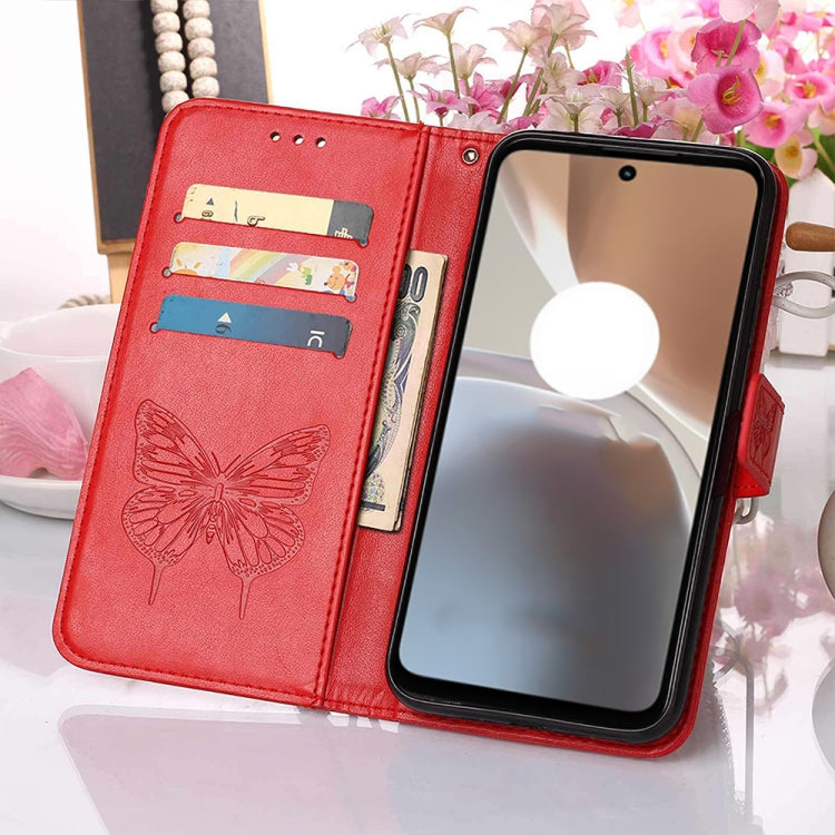 For Motorola Moto G32 Embossed Butterfly Flip Leather Phone Case(Red) - Motorola Cases by buy2fix | Online Shopping UK | buy2fix