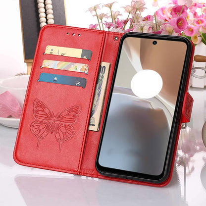 For Motorola Moto G32 Embossed Butterfly Flip Leather Phone Case(Red) - Motorola Cases by buy2fix | Online Shopping UK | buy2fix
