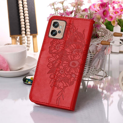 For Motorola Moto G32 Embossed Butterfly Flip Leather Phone Case(Red) - Motorola Cases by buy2fix | Online Shopping UK | buy2fix
