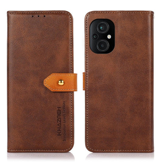 For Xiaomi Poco M4 5G/M5 5G KHAZNEH Dual-color Cowhide Texture Flip Leather Phone Case(Brown) - Xiaomi Cases by buy2fix | Online Shopping UK | buy2fix