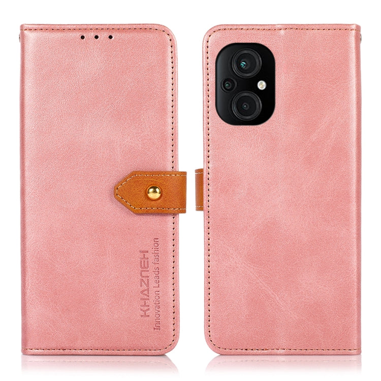 For Xiaomi Poco M4 5G/M5 5G KHAZNEH Dual-color Cowhide Texture Flip Leather Phone Case(Rose Gold) - Xiaomi Cases by buy2fix | Online Shopping UK | buy2fix