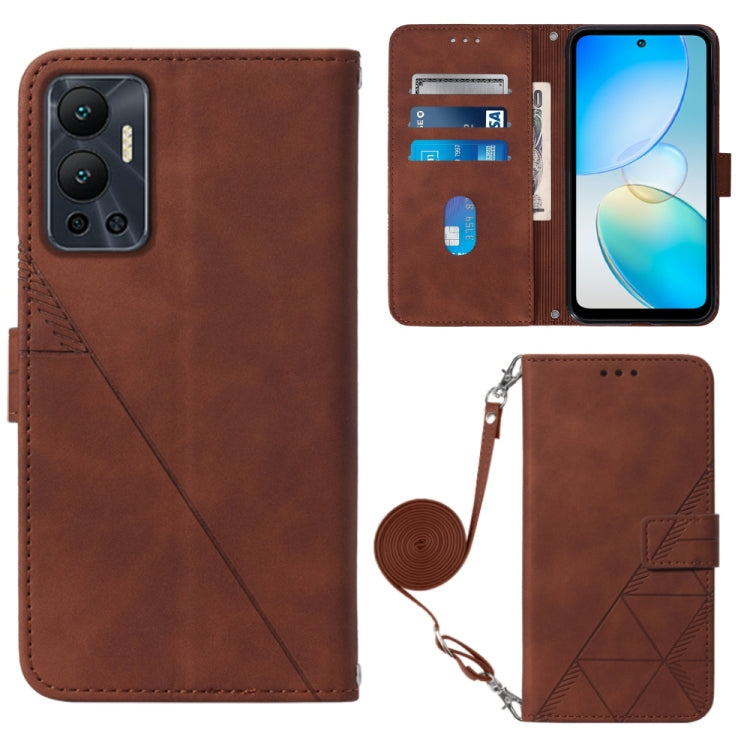 For Infinix Hot 12 X6817 Crossbody 3D Embossed Flip Leather Phone Case(Brown) - Infinix Cases by buy2fix | Online Shopping UK | buy2fix