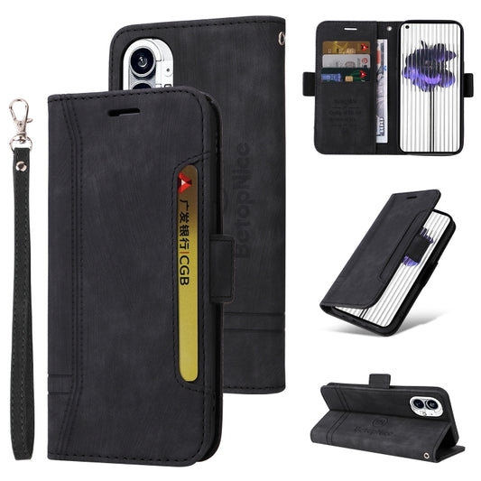 For Nothing Phone 1 BETOPNICE Dual-side Buckle Leather Phone Case(Black) - Nothing Cases by BETOPNICE | Online Shopping UK | buy2fix