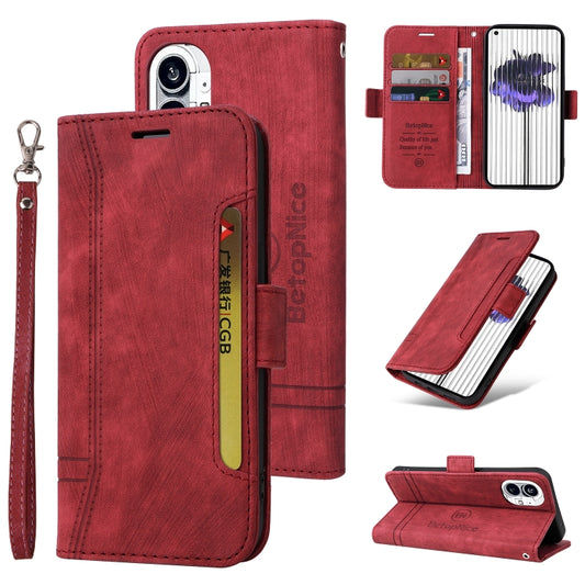 For Nothing Phone 1 BETOPNICE Dual-side Buckle Leather Phone Case(Red) - Nothing Cases by BETOPNICE | Online Shopping UK | buy2fix