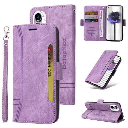 For Nothing Phone 1 BETOPNICE Dual-side Buckle Leather Phone Case(Purple) - Nothing Cases by BETOPNICE | Online Shopping UK | buy2fix