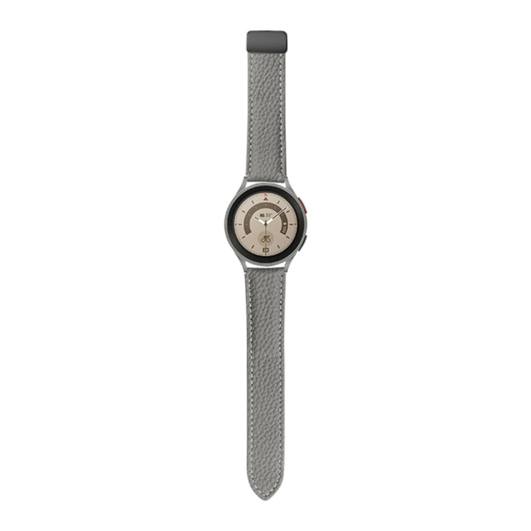 For Samsung Galaxy Watch5 40mm / 44mm Litchi Genuine Leather Watch Band Black Buckle(Grey) - Watch Bands by buy2fix | Online Shopping UK | buy2fix