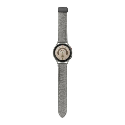For Samsung Galaxy Watch5 40mm / 44mm Litchi Genuine Leather Watch Band Black Buckle(Grey) - Watch Bands by buy2fix | Online Shopping UK | buy2fix