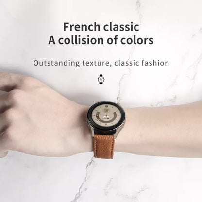For Samsung Galaxy Watch5 40mm / 44mm Litchi Genuine Leather Watch Band Black Buckle(Brown) - Watch Bands by buy2fix | Online Shopping UK | buy2fix