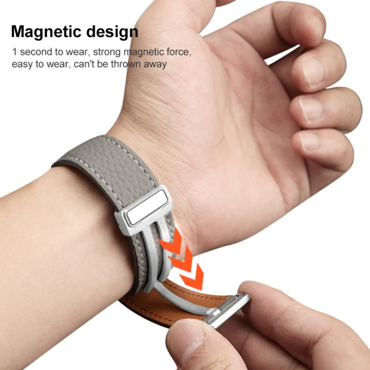 For Samsung Galaxy Watch5 40mm / 44mm Litchi Genuine Leather Watch Band Black Buckle(Grey) - Watch Bands by buy2fix | Online Shopping UK | buy2fix