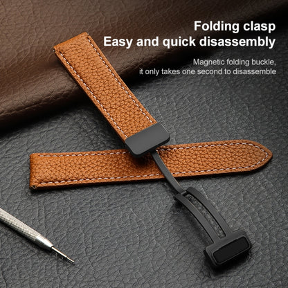 For Samsung Galaxy Watch5 40mm / 44mm Litchi Genuine Leather Watch Band Black Buckle(Brown) - Watch Bands by buy2fix | Online Shopping UK | buy2fix