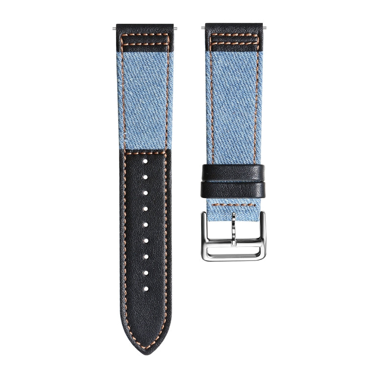22mm Denim Leather Watch Band(Black B) - 22mm Bands by buy2fix | Online Shopping UK | buy2fix