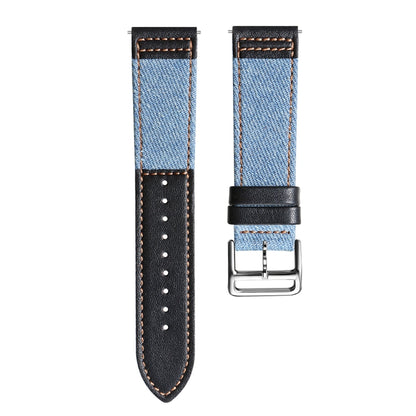 22mm Denim Leather Watch Band(Black B) - 22mm Bands by buy2fix | Online Shopping UK | buy2fix
