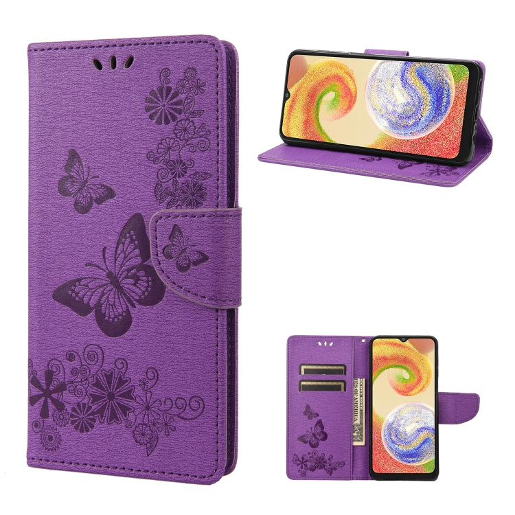 For Samsung Galaxy A04 Butterfly Embossed Horizontal Flip Leather Phone Case(Purple) by buy2fix