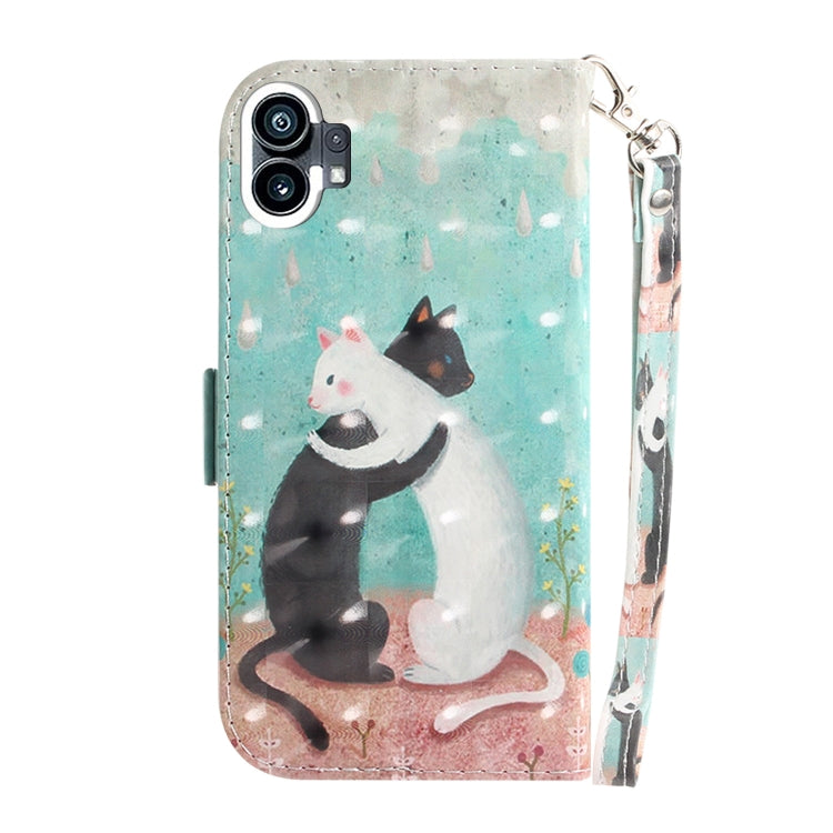 For Nothing Phone 1 3D Colored Horizontal Flip Leather Phone Case(Black White Cat) - Nothing Cases by buy2fix | Online Shopping UK | buy2fix