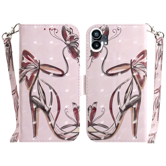 For Nothing Phone 1 3D Colored Horizontal Flip Leather Phone Case(Butterfly High-heeled)