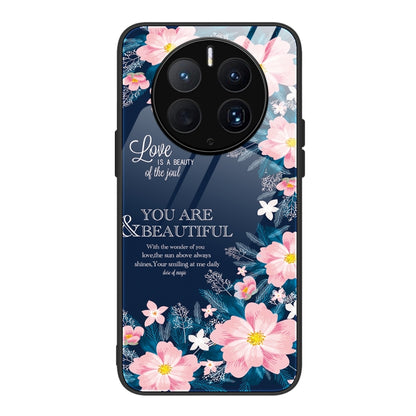 For Huawei Mate 50 Pro Colorful Painted Glass Phone Case(Flower) - Huawei Cases by buy2fix | Online Shopping UK | buy2fix